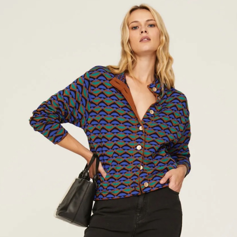 ALDO MARTINS Deneb Cardigan Sweater Multi Colored Geometric Print Knit Sz Large